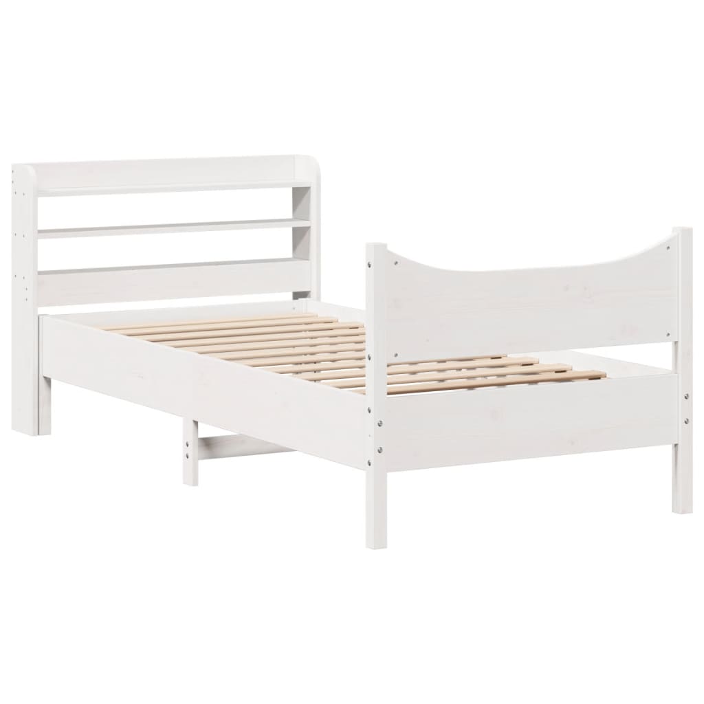 Bedframe met hoofdbord massief grenenhout wit 75x190 cm is nu te koop bij PeponiXL, paradijselijk wonen!