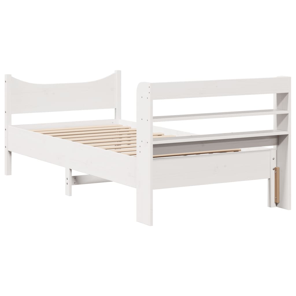 Bedframe met hoofdbord massief grenenhout wit 75x190 cm is nu te koop bij PeponiXL, paradijselijk wonen!