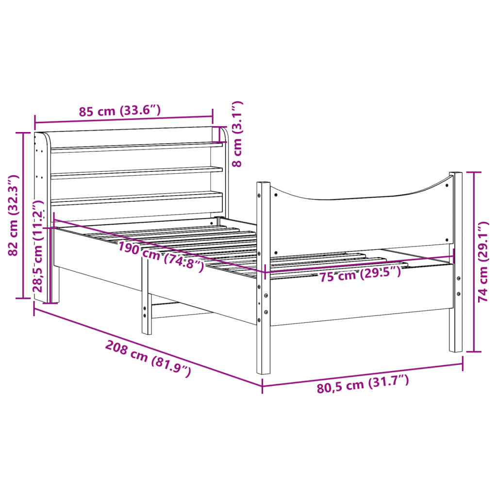 Bedframe met hoofdbord massief grenenhout wit 75x190 cm is nu te koop bij PeponiXL, paradijselijk wonen!