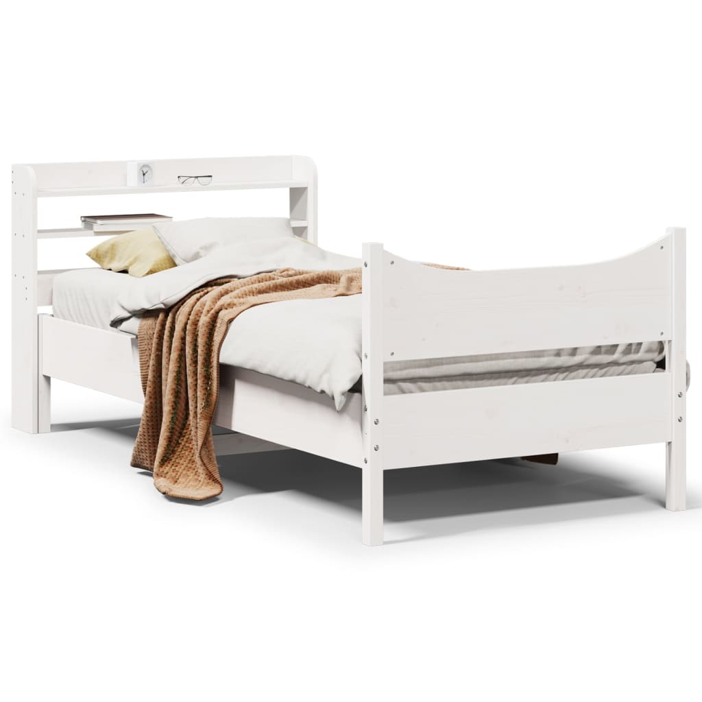 Bedframe met hoofdbord massief grenenhout wit 75x190 cm is nu te koop bij PeponiXL, paradijselijk wonen!