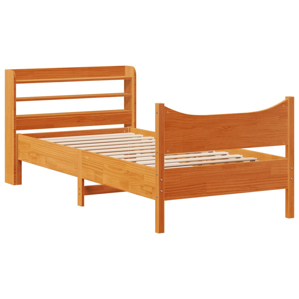 Bedframe met hoofdbord massief grenenhout wasbruin 75x190 cm is nu te koop bij PeponiXL, paradijselijk wonen!
