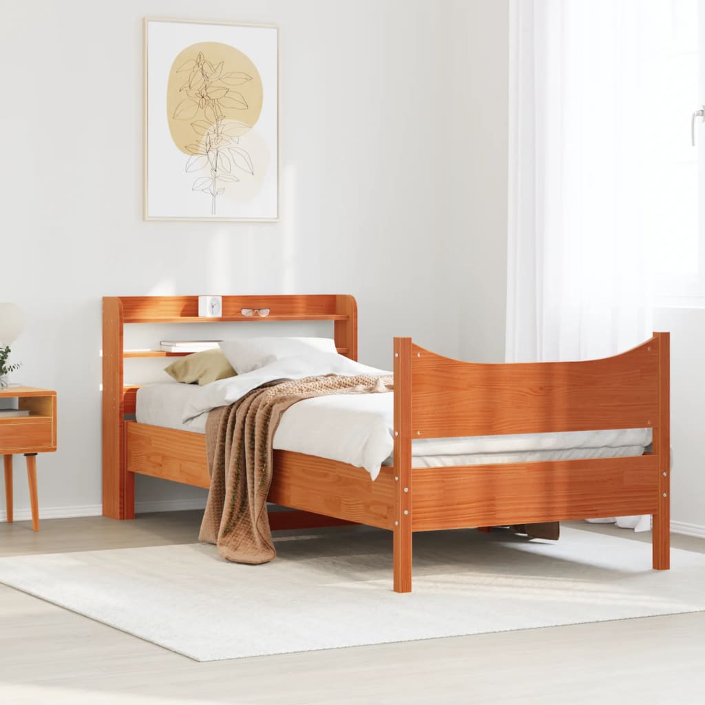Bedframe met hoofdbord massief grenenhout wasbruin 75x190 cm is nu te koop bij PeponiXL, paradijselijk wonen!