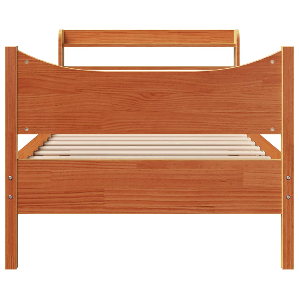 Bedframe met hoofdbord massief grenenhout wasbruin 75x190 cm is nu te koop bij PeponiXL, paradijselijk wonen!