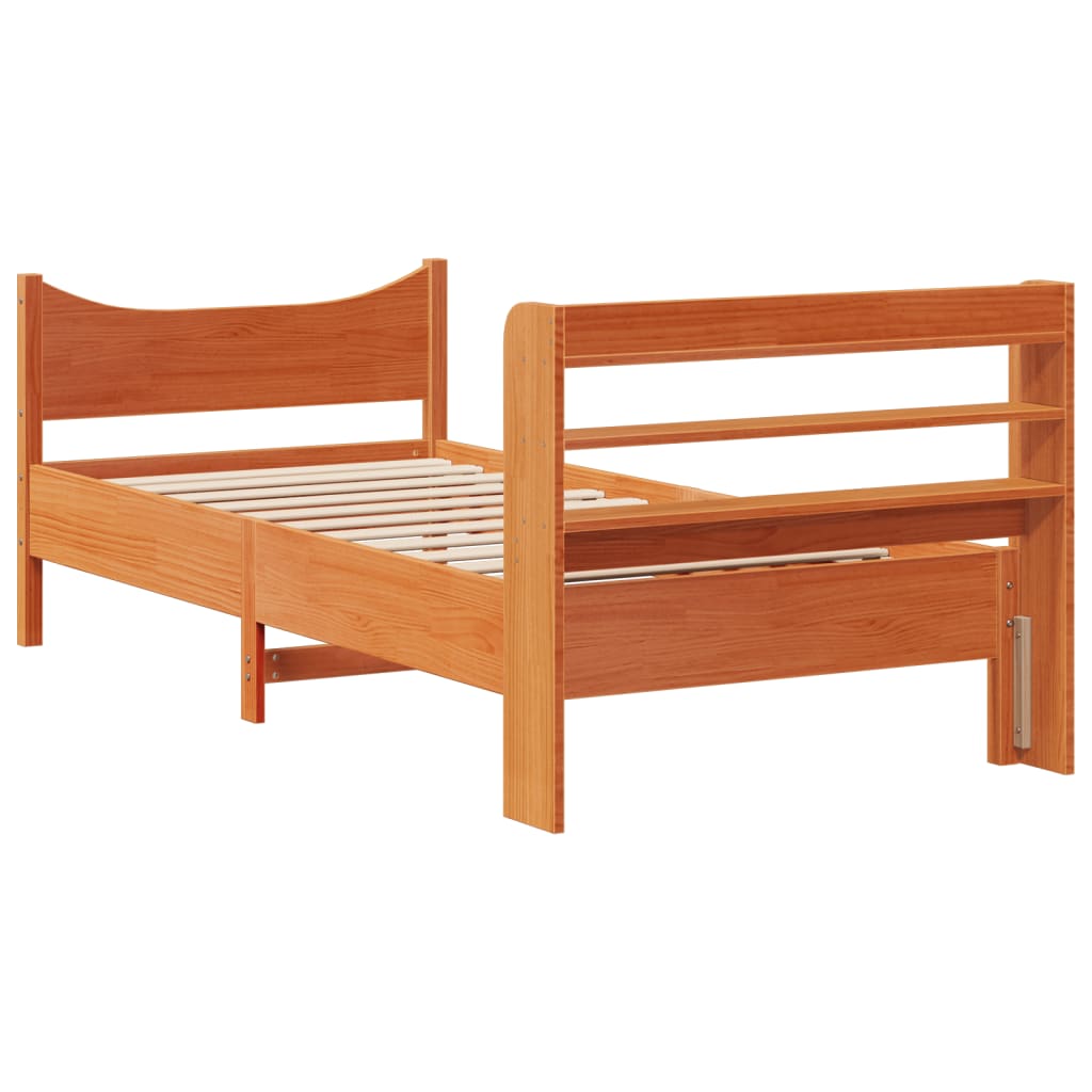 Bedframe met hoofdbord massief grenenhout wasbruin 75x190 cm is nu te koop bij PeponiXL, paradijselijk wonen!