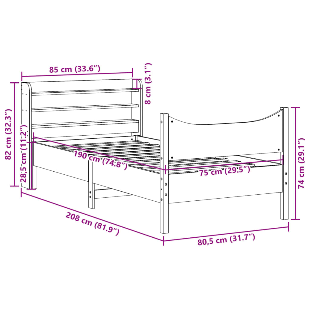 Bedframe met hoofdbord massief grenenhout wasbruin 75x190 cm is nu te koop bij PeponiXL, paradijselijk wonen!