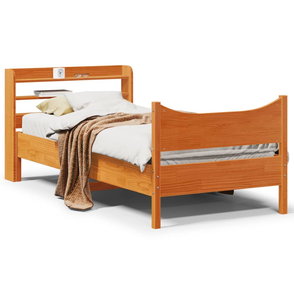 Bedframe met hoofdbord massief grenenhout wasbruin 75x190 cm is nu te koop bij PeponiXL, paradijselijk wonen!
