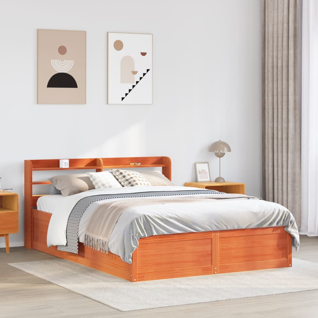 Bedframe met hoofdbord grenenhout wasbruin 140x200 cm is nu te koop bij PeponiXL, paradijselijk wonen!