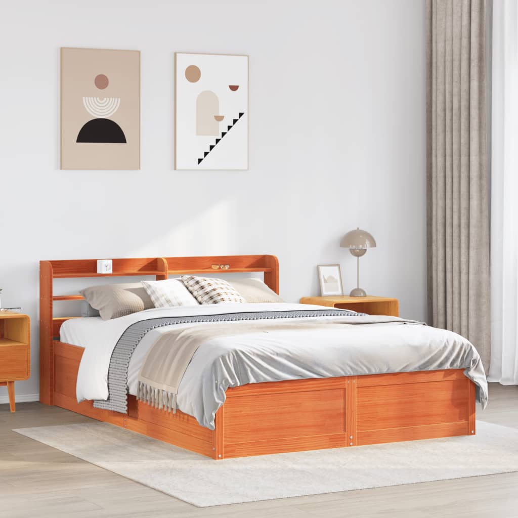 Bedframe met hoofdbord massief grenenhout wasbruin 120x200 cm is nu te koop bij PeponiXL, paradijselijk wonen!