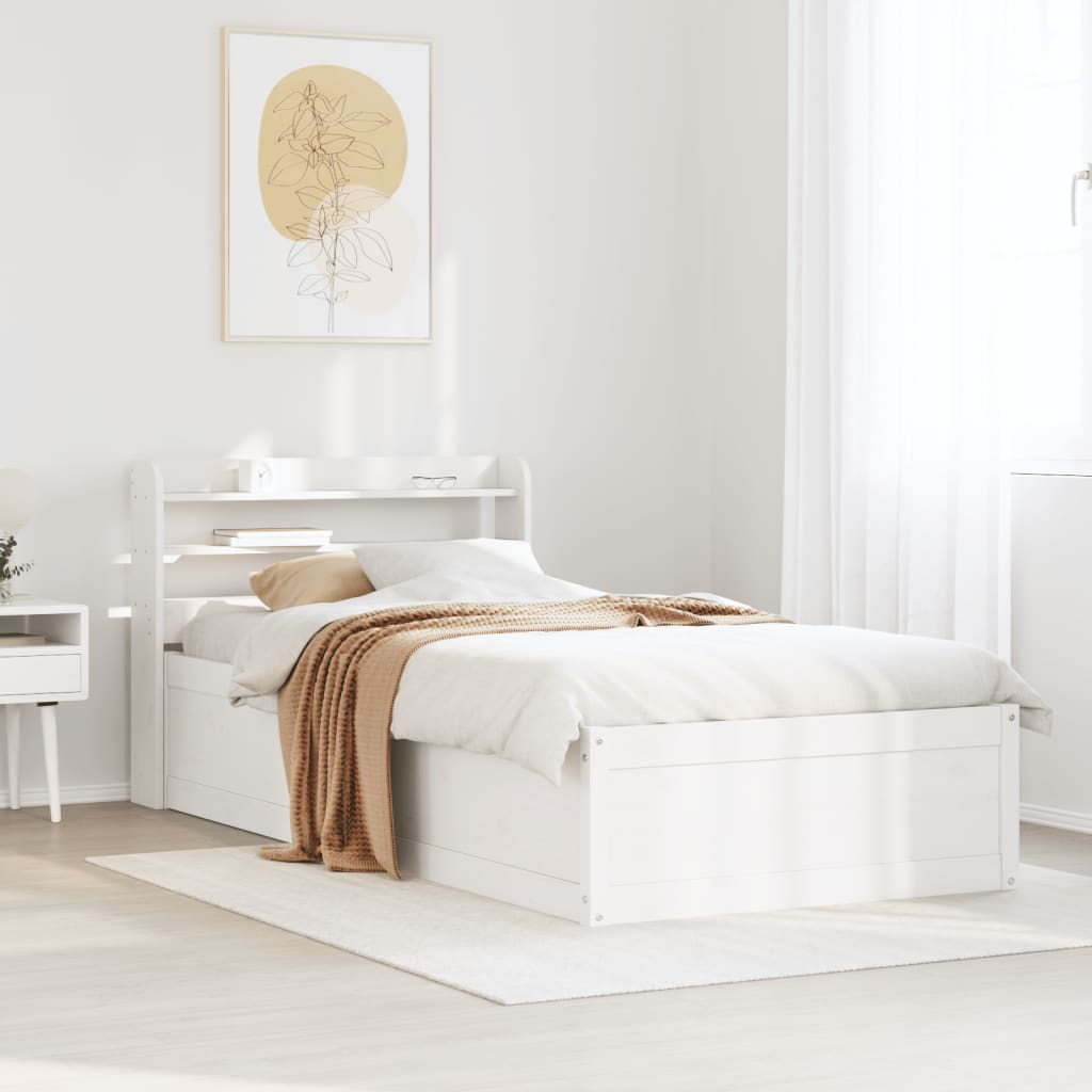 Bedframe met hoofdbord massief grenenhout wit 90x200 cm is nu te koop bij PeponiXL, paradijselijk wonen!