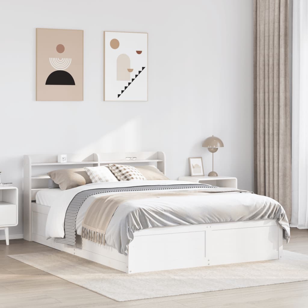 Bedframe met hoofdbord massief grenenhout wit 140x190 cm is nu te koop bij PeponiXL, paradijselijk wonen!
