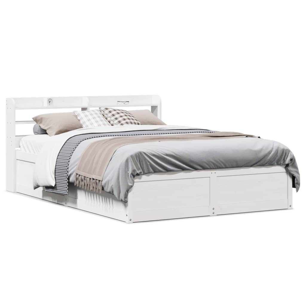 Bedframe met hoofdbord massief grenenhout wit 140x190 cm is nu te koop bij PeponiXL, paradijselijk wonen!
