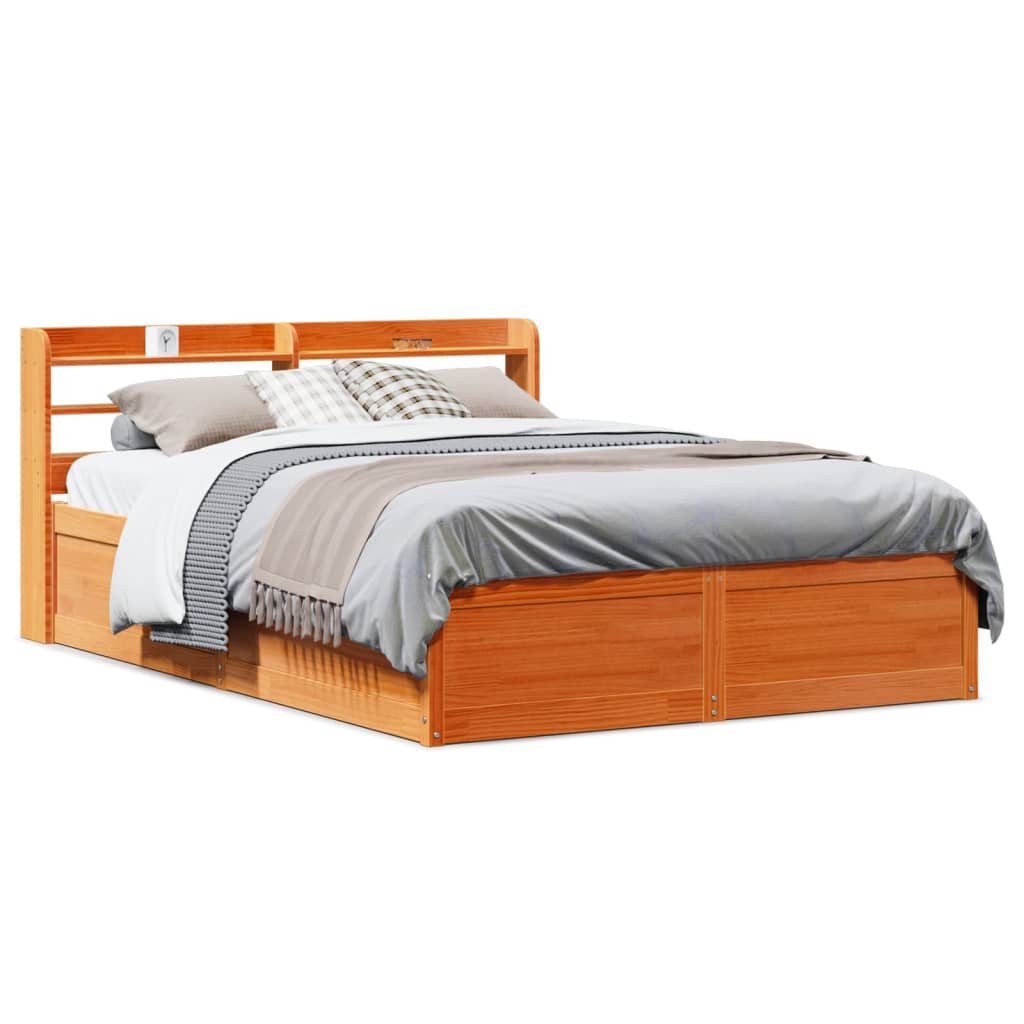 Bedframe met hoofdbord massief grenenhout wasbruin 140x190 cm is nu te koop bij PeponiXL, paradijselijk wonen!