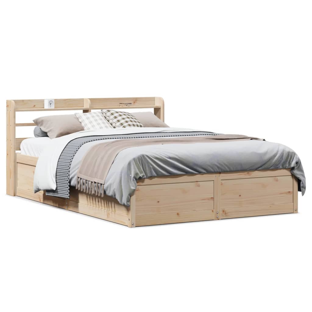 Bedframe met hoofdbord massief grenenhout 135x190 cm is nu te koop bij PeponiXL, paradijselijk wonen!