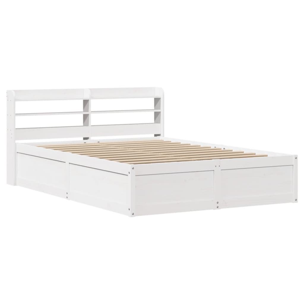 Bedframe met hoofdbord massief grenenhout wit 135x190 cm is nu te koop bij PeponiXL, paradijselijk wonen!