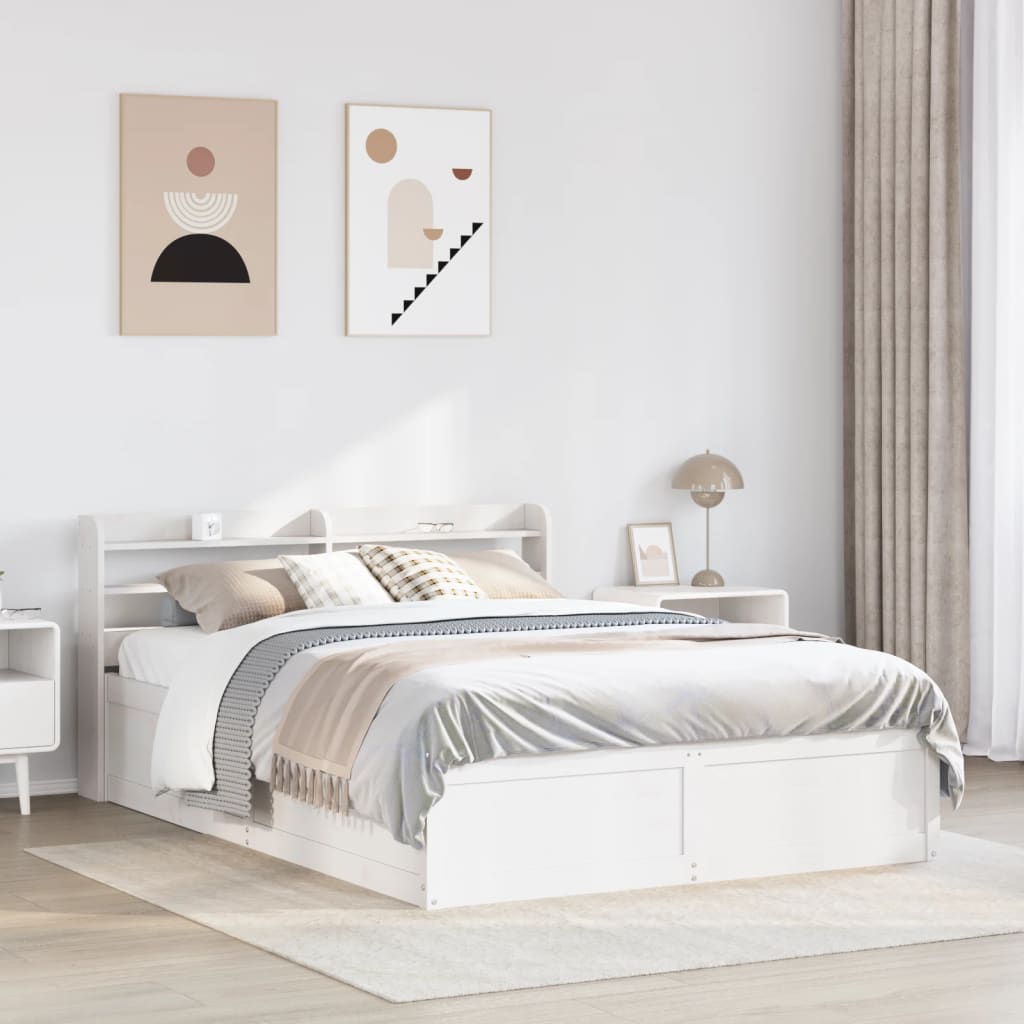 Bedframe met hoofdbord massief grenenhout wit 135x190 cm is nu te koop bij PeponiXL, paradijselijk wonen!