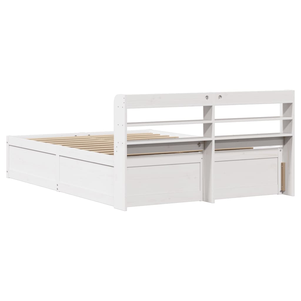Bedframe met hoofdbord massief grenenhout wit 135x190 cm is nu te koop bij PeponiXL, paradijselijk wonen!