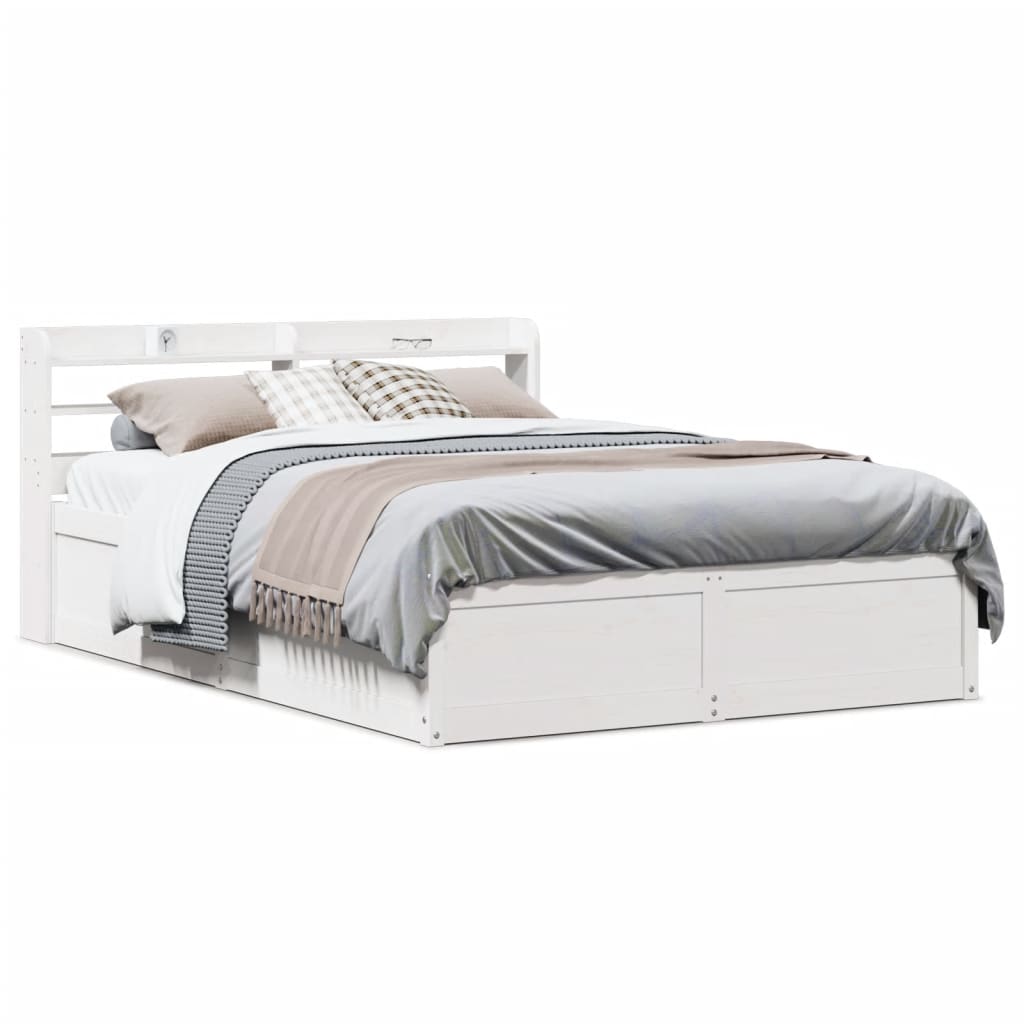 Bedframe met hoofdbord massief grenenhout wit 135x190 cm is nu te koop bij PeponiXL, paradijselijk wonen!