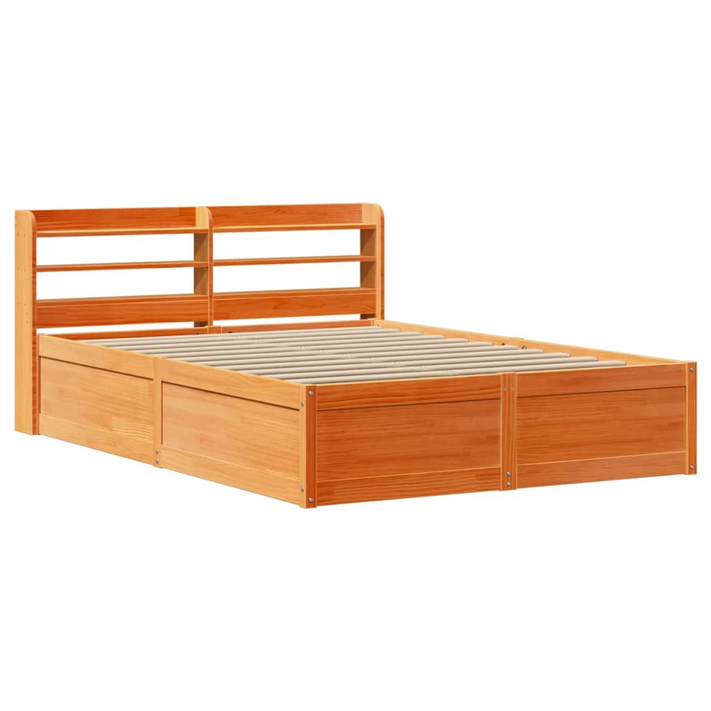 Bedframe met hoofdbord massief grenenhout wasbruin 135x190 cm is nu te koop bij PeponiXL, paradijselijk wonen!