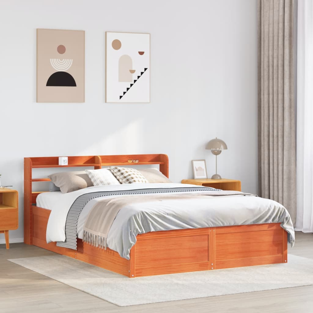 Bedframe met hoofdbord massief grenenhout wasbruin 120x190 cm is nu te koop bij PeponiXL, paradijselijk wonen!