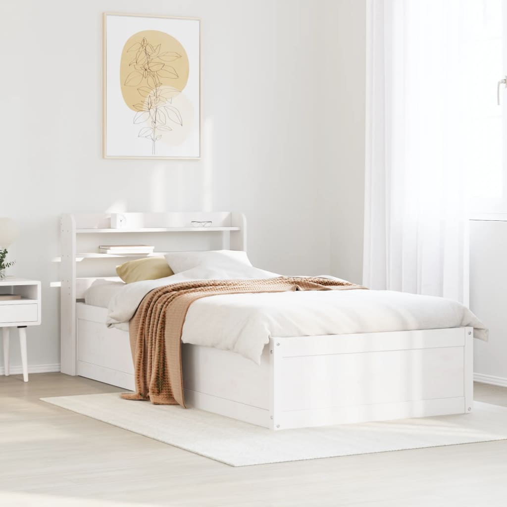 Bedframe met hoofdbord massief grenenhout wit 90x190 cm is nu te koop bij PeponiXL, paradijselijk wonen!