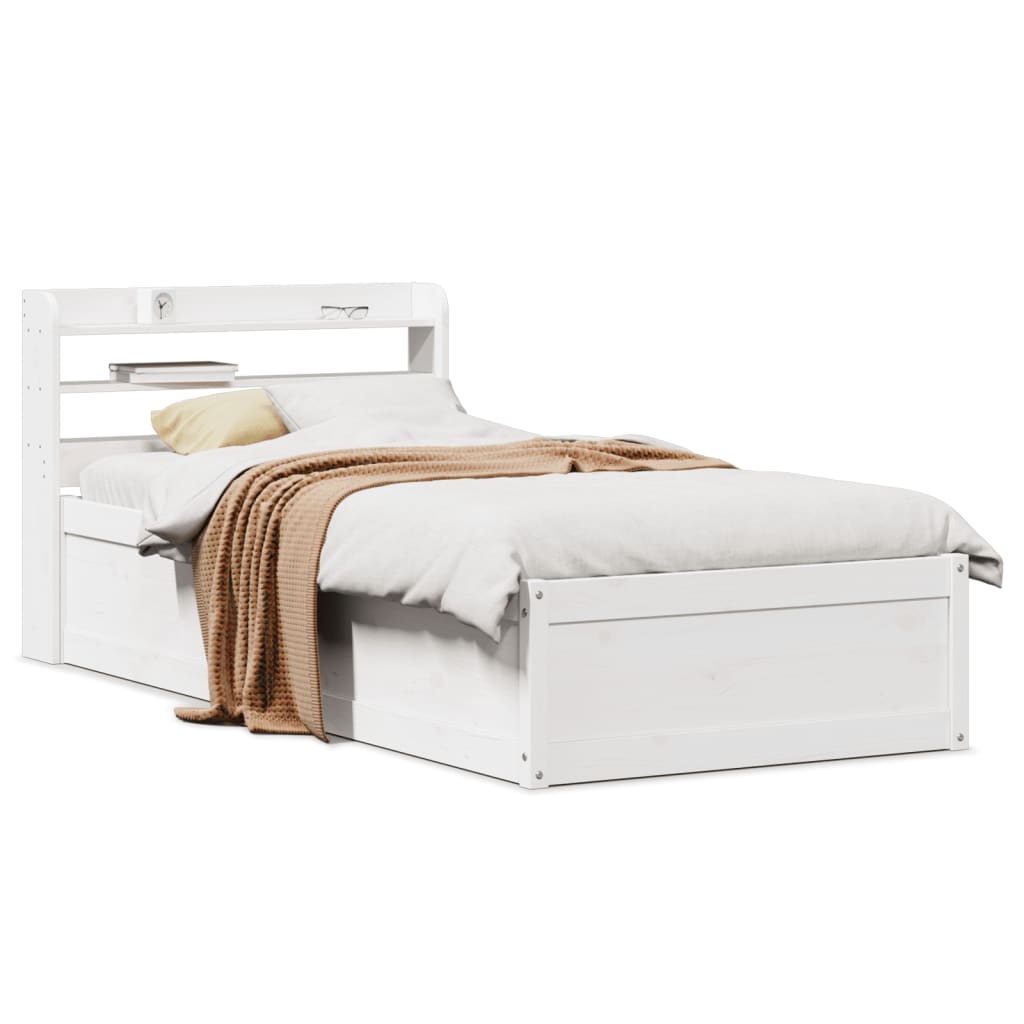 Bedframe met hoofdbord massief grenenhout wit 90x190 cm is nu te koop bij PeponiXL, paradijselijk wonen!