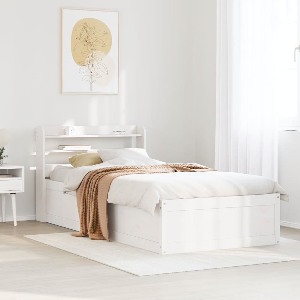 Bedframe met hoofdbord massief grenenhout wit 75x190 cm is nu te koop bij PeponiXL, paradijselijk wonen!