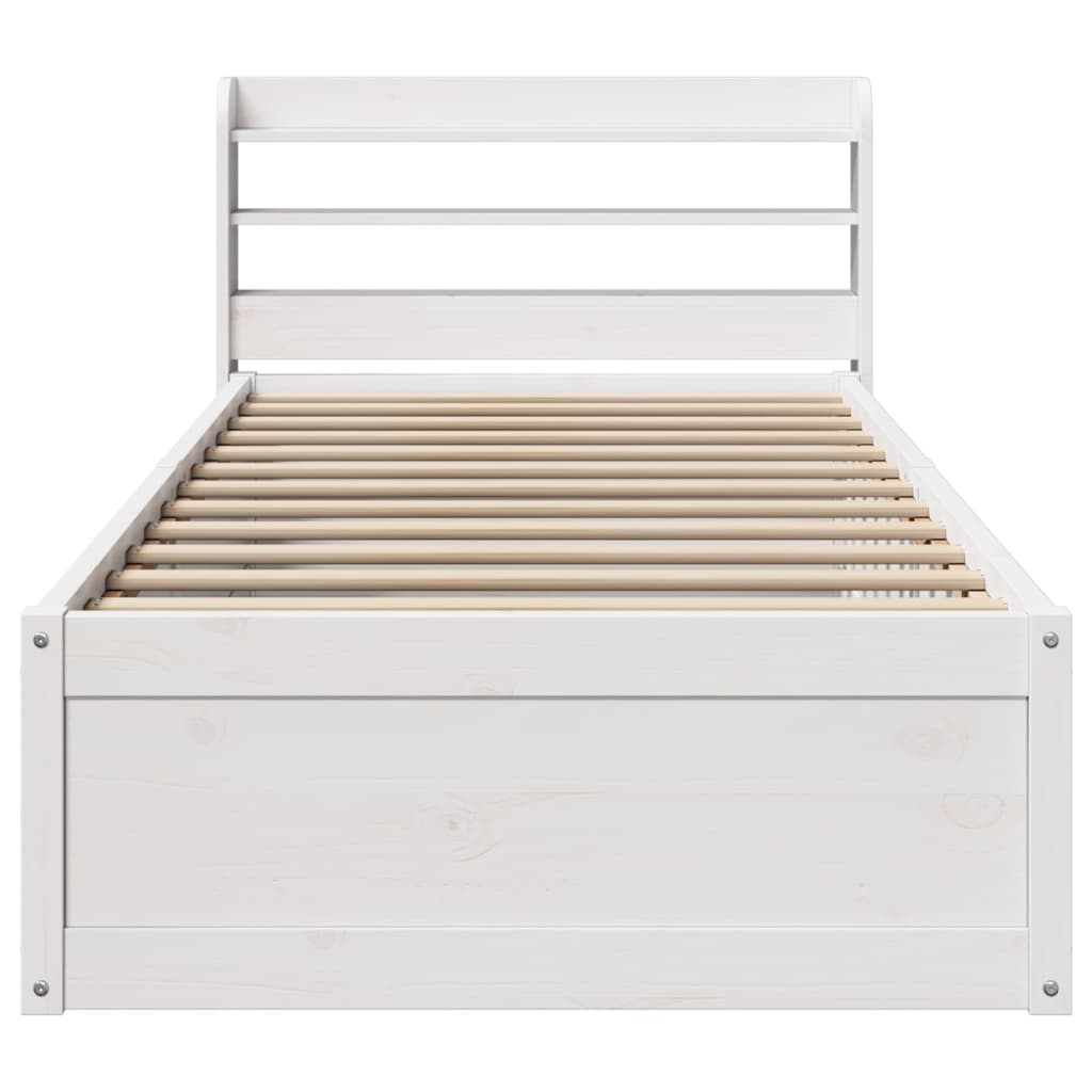 Bedframe met hoofdbord massief grenenhout wit 75x190 cm is nu te koop bij PeponiXL, paradijselijk wonen!