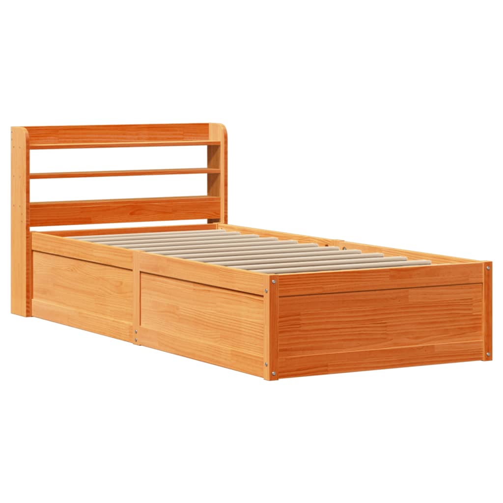 Bedframe met hoofdbord massief grenenhout wasbruin 75x190 cm is nu te koop bij PeponiXL, paradijselijk wonen!