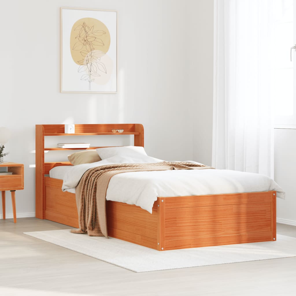 Bedframe met hoofdbord massief grenenhout wasbruin 75x190 cm is nu te koop bij PeponiXL, paradijselijk wonen!