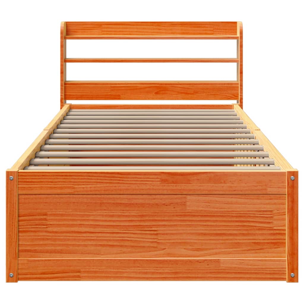 Bedframe met hoofdbord massief grenenhout wasbruin 75x190 cm is nu te koop bij PeponiXL, paradijselijk wonen!