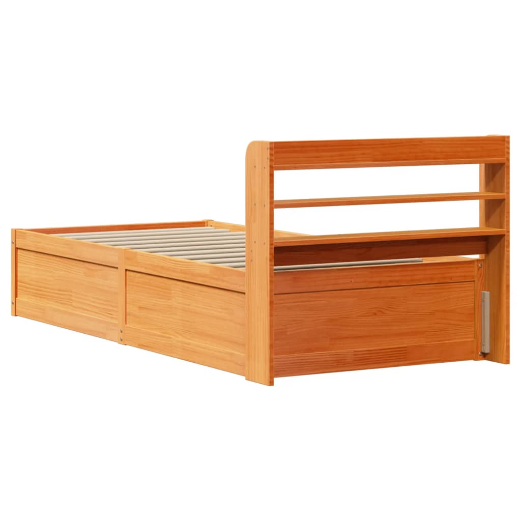 Bedframe met hoofdbord massief grenenhout wasbruin 75x190 cm is nu te koop bij PeponiXL, paradijselijk wonen!