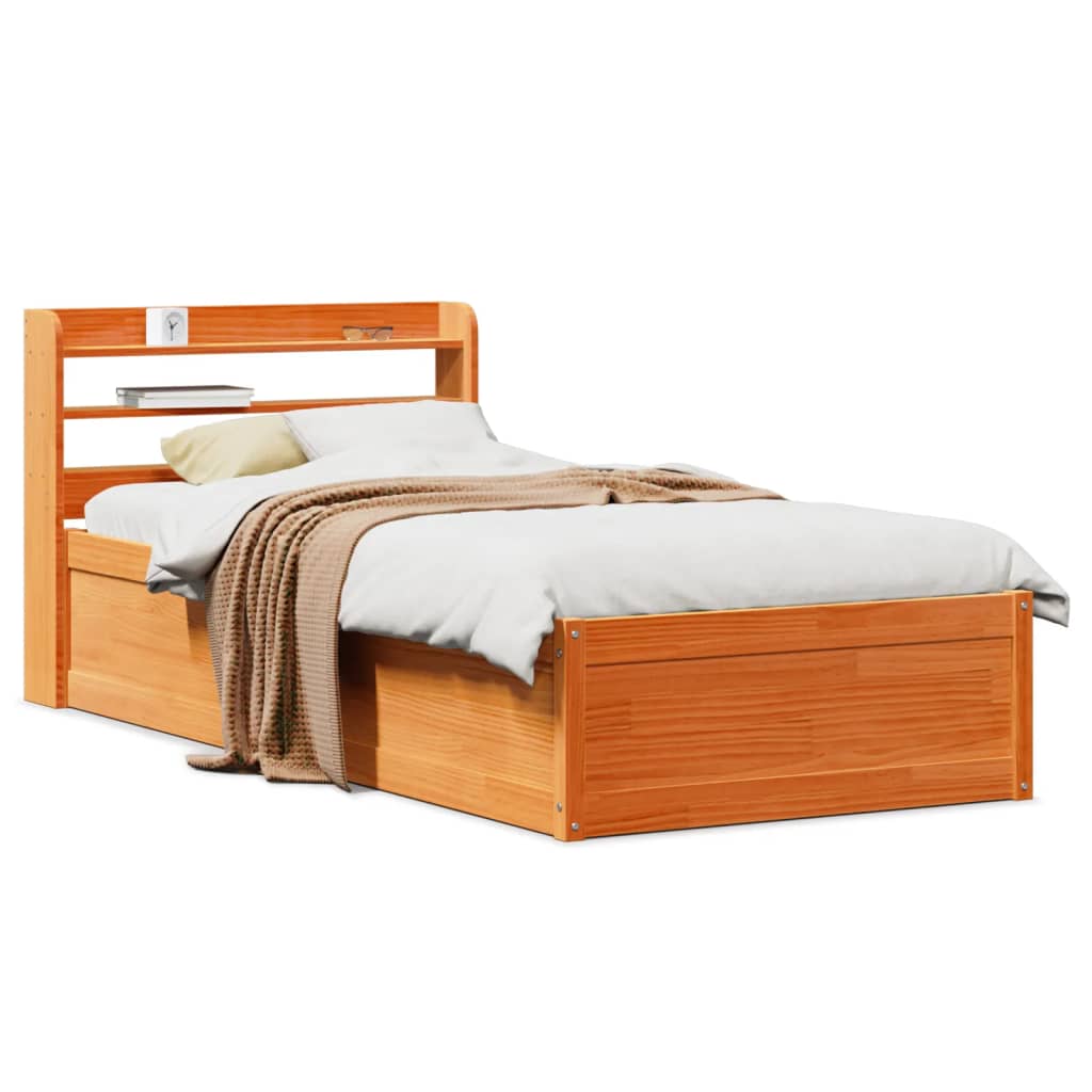 Bedframe met hoofdbord massief grenenhout wasbruin 75x190 cm is nu te koop bij PeponiXL, paradijselijk wonen!