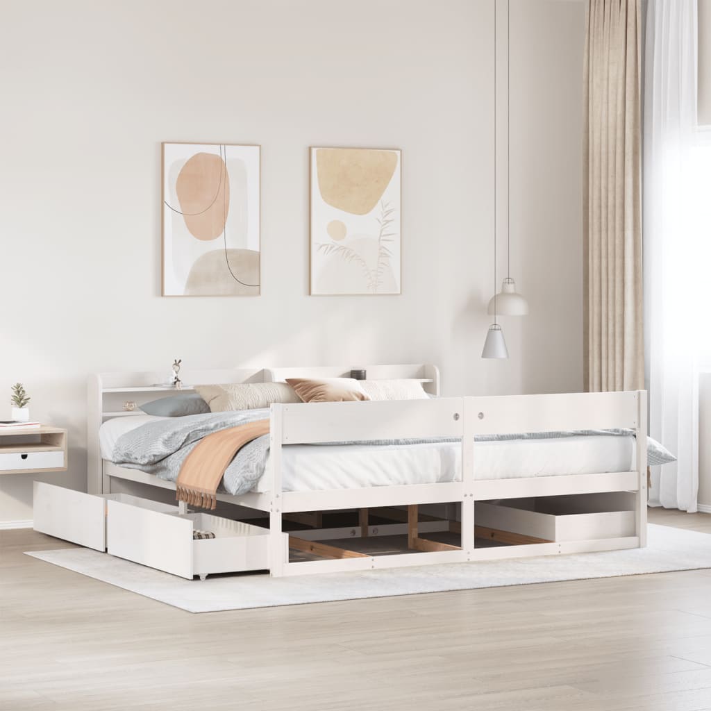 Bedframe zonder matras massief grenenhout wit 200x200 cm is nu te koop bij PeponiXL, paradijselijk wonen!
