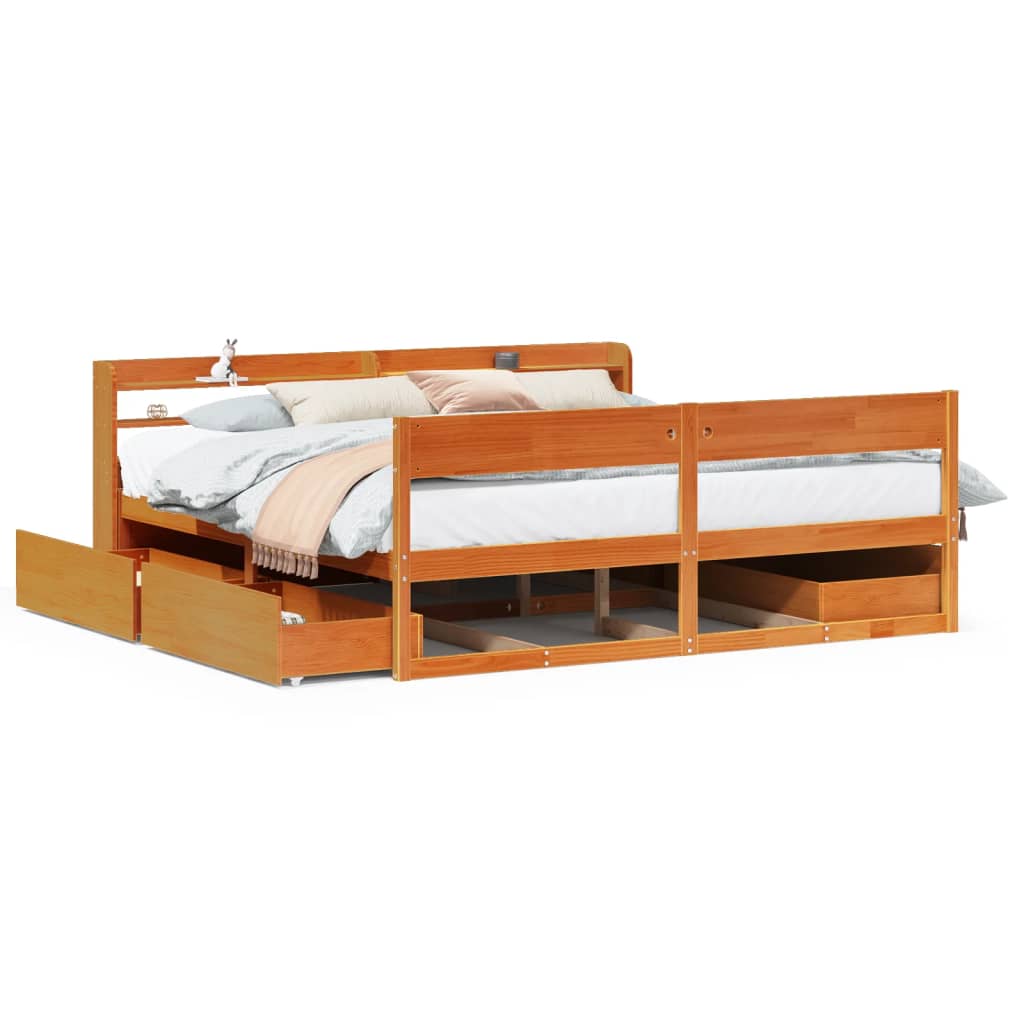 Bedframe zonder matras massief grenenhout wasbruin 200x200 cm is nu te koop bij PeponiXL, paradijselijk wonen!