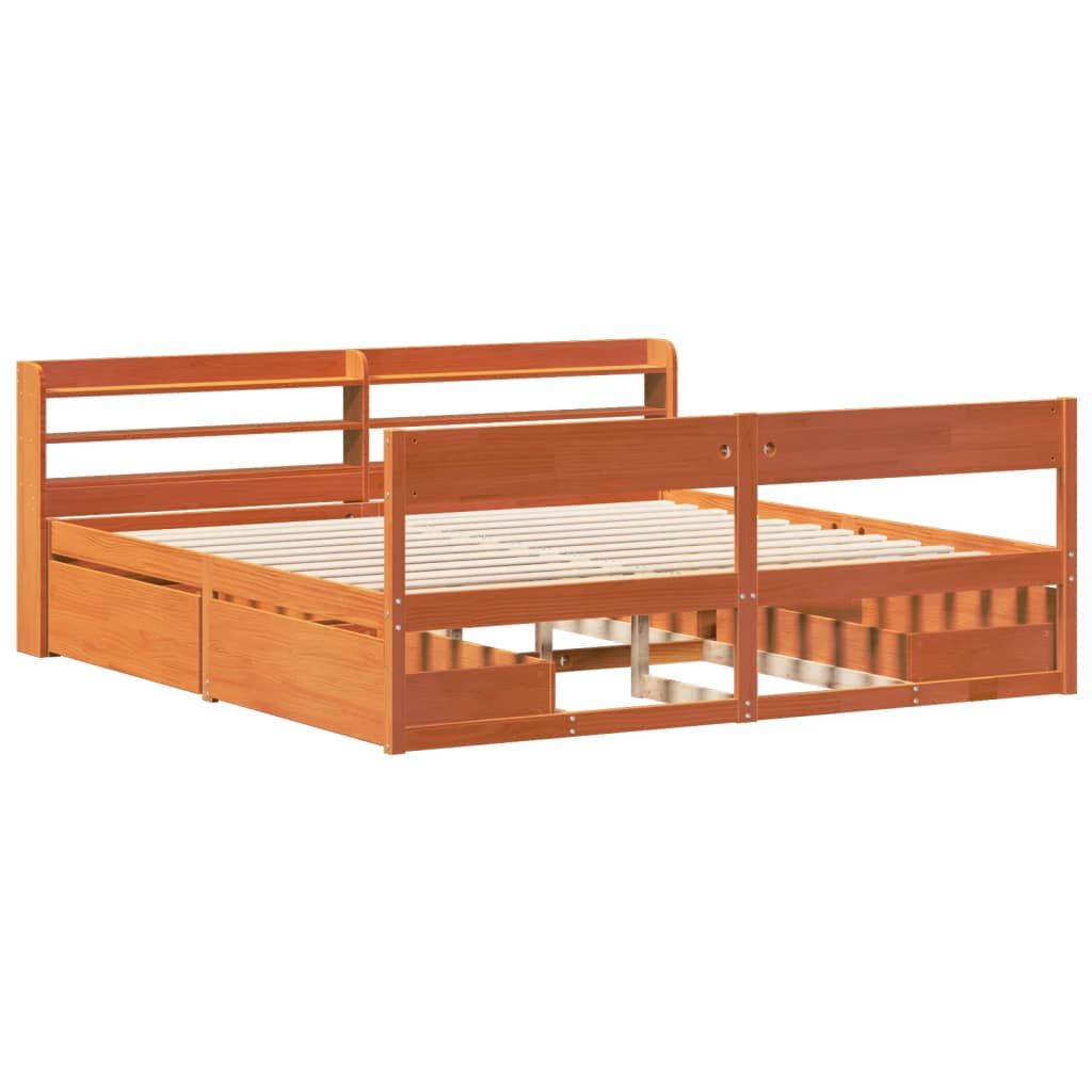 Bedframe zonder matras massief grenenhout wasbruin 200x200 cm is nu te koop bij PeponiXL, paradijselijk wonen!