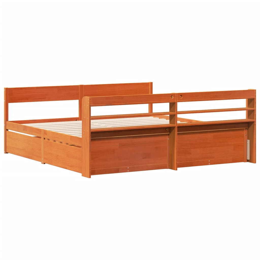 Bedframe zonder matras massief grenenhout wasbruin 200x200 cm is nu te koop bij PeponiXL, paradijselijk wonen!
