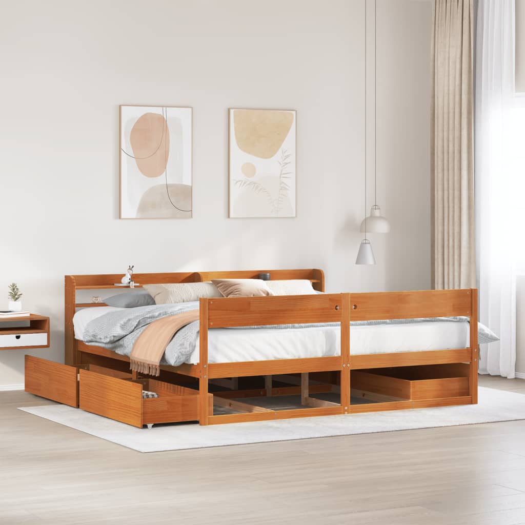 Bedframe zonder matras massief grenenhout wasbruin 200x200 cm is nu te koop bij PeponiXL, paradijselijk wonen!
