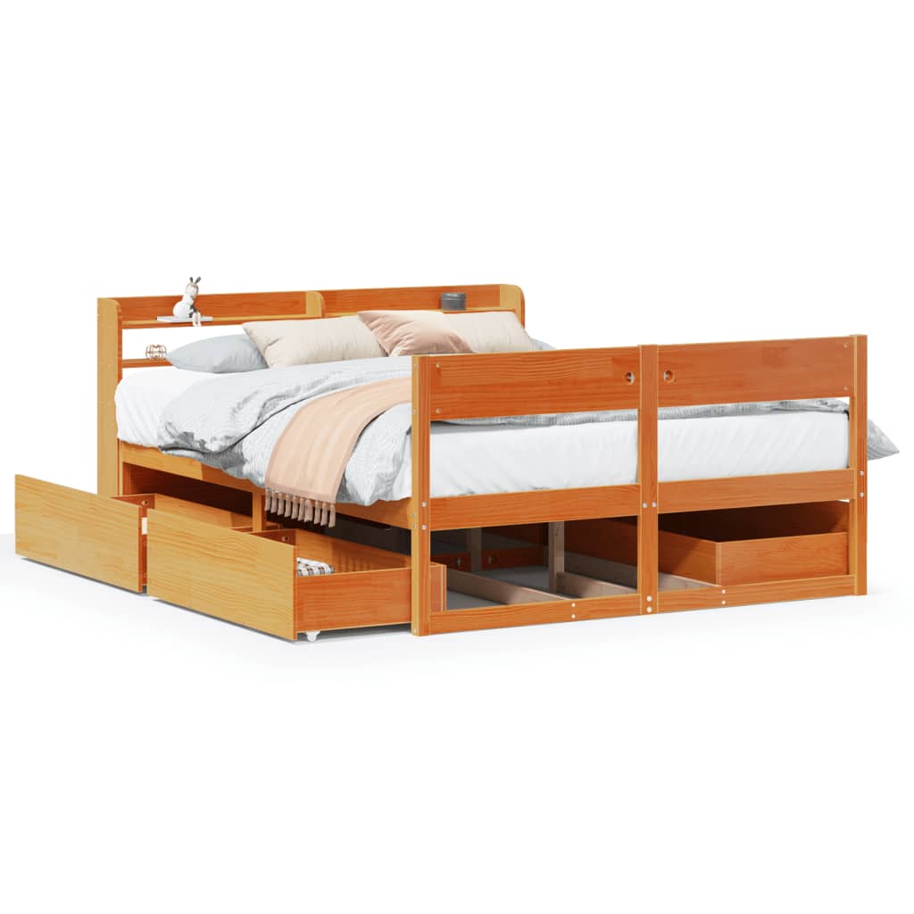 Bedframe zonder matras massief grenenhout wasbruin 160x200 cm is nu te koop bij PeponiXL, paradijselijk wonen!