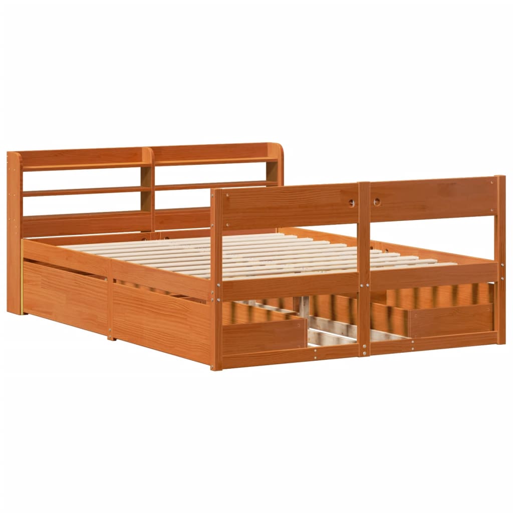 Bed met matras massief grenenhout wasbruin 140x190 cm is nu te koop bij PeponiXL, paradijselijk wonen!