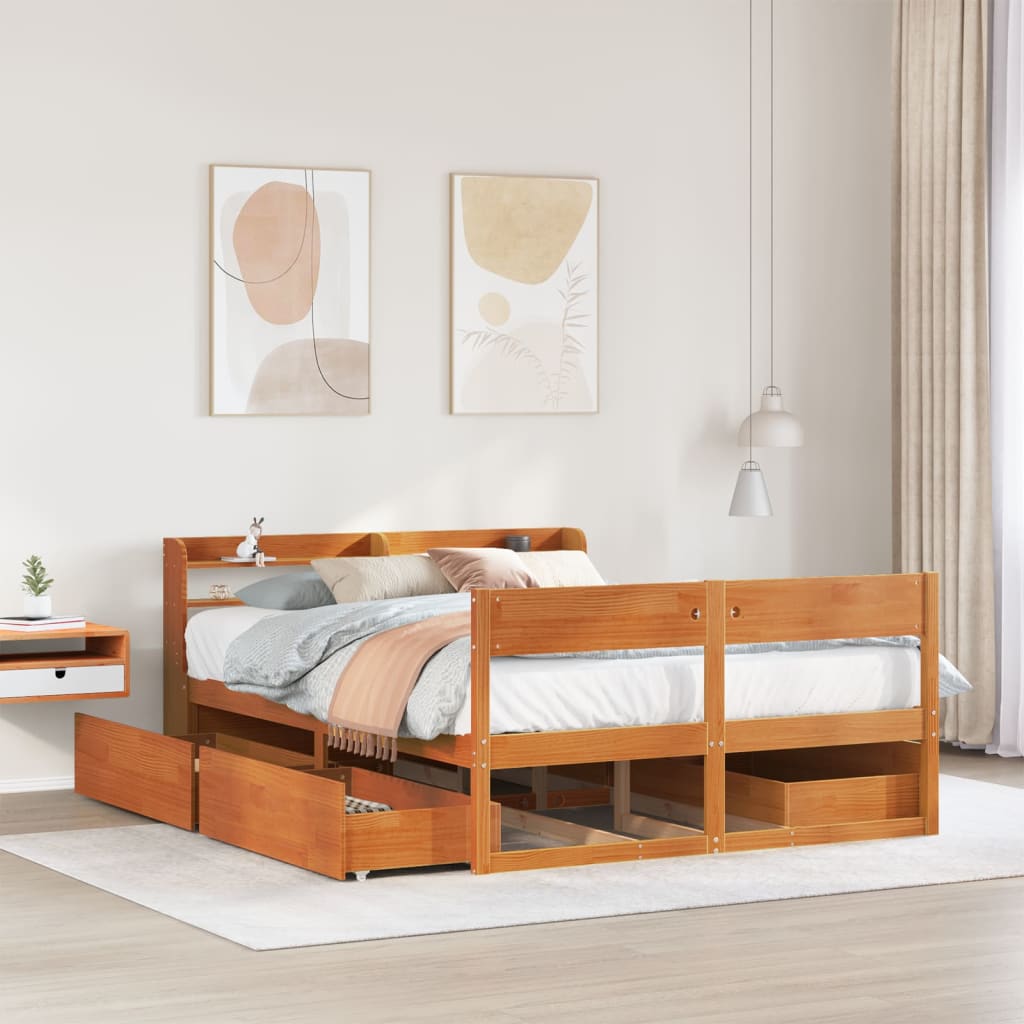 Bedframe zonder matras massief grenenhout wasbruin 135x190 cm is nu te koop bij PeponiXL, paradijselijk wonen!