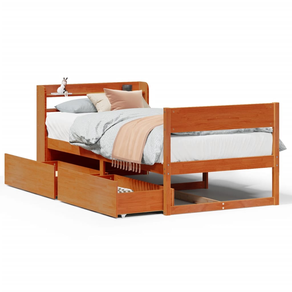 Bedframe zonder matras massief grenenhout wasbruin 75x190 cm is nu te koop bij PeponiXL, paradijselijk wonen!