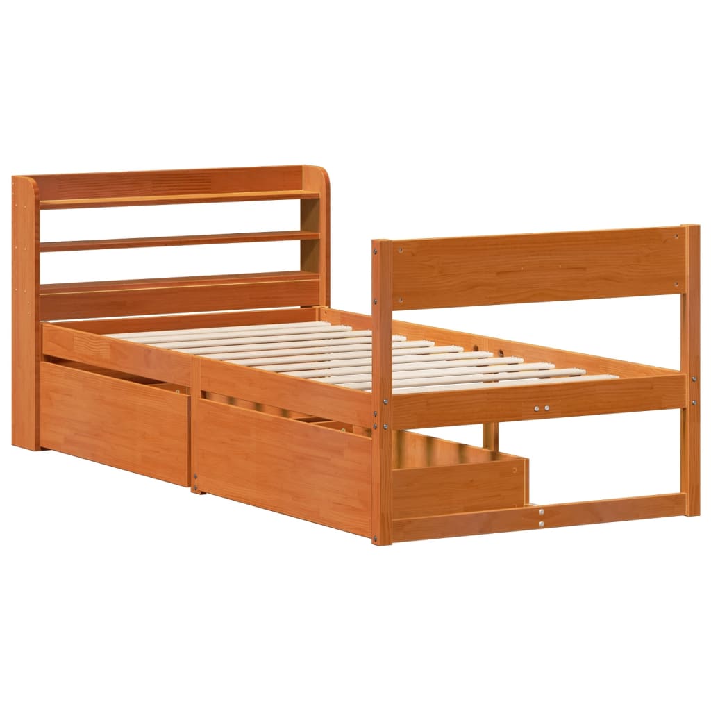 Bedframe zonder matras massief grenenhout wasbruin 75x190 cm is nu te koop bij PeponiXL, paradijselijk wonen!