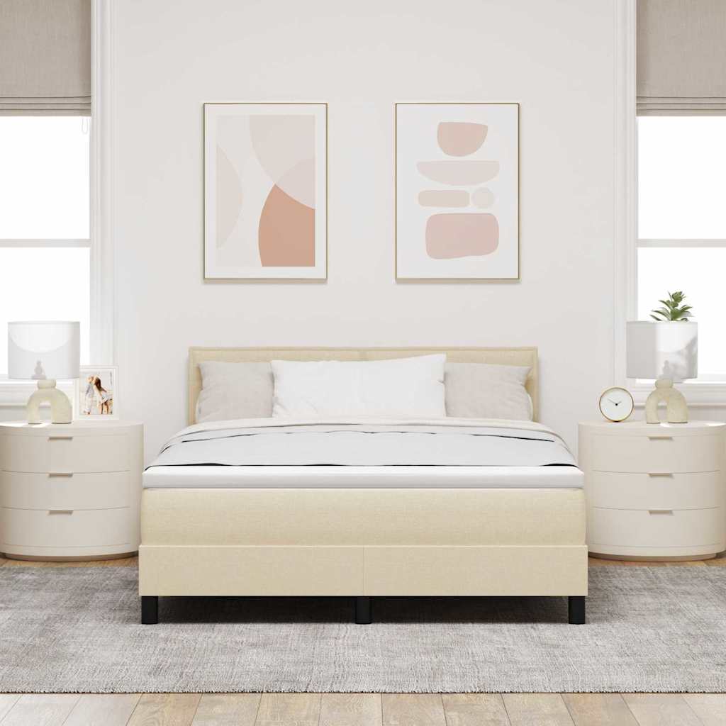 Boxspringbed met kussen met hoofdeinde Crème 140 x 190 cm Stof is nu te koop bij PeponiXL, paradijselijk wonen!