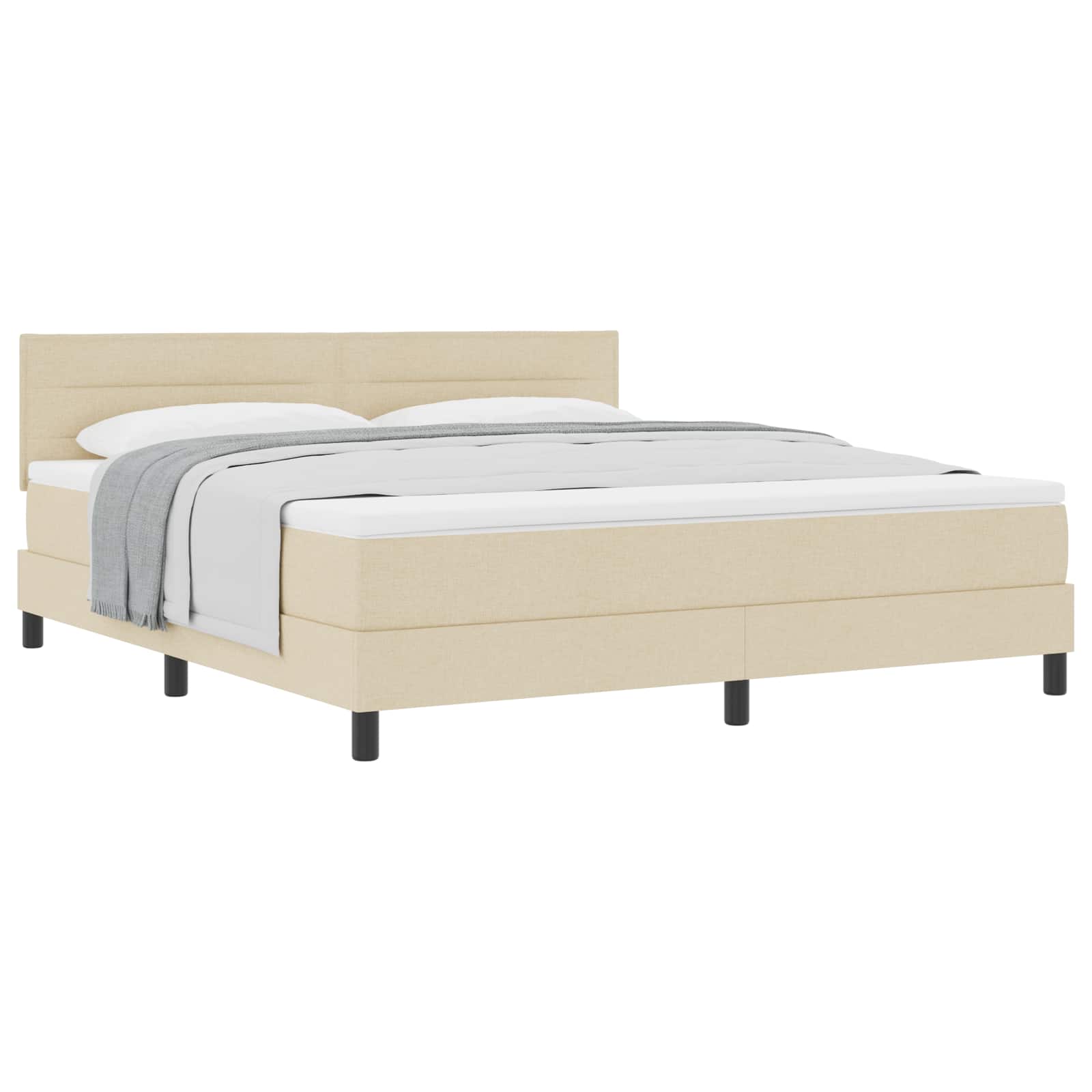 Boxspringbed met kussen met hoofdeinde Crème 180 x 200 cm Stof is nu te koop bij PeponiXL, paradijselijk wonen!