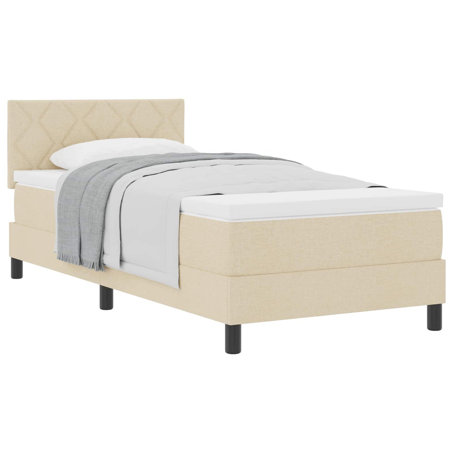 Boxspringbed met hoofdeinde Crème 90 x 190 cm Stof is nu te koop bij PeponiXL, paradijselijk wonen!