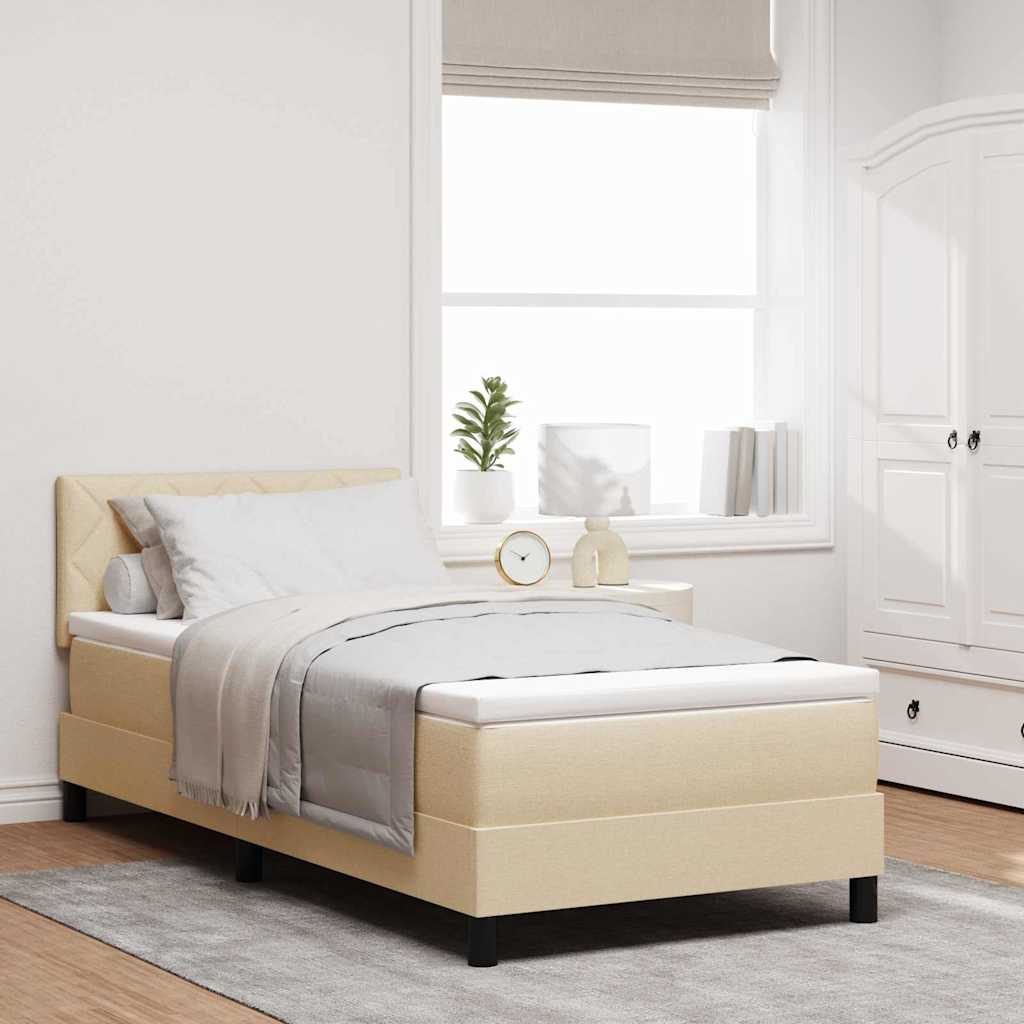 Boxspringbed met kussen met hoofdeinde Crème 90 x 200 cm Stof is nu te koop bij PeponiXL, paradijselijk wonen!