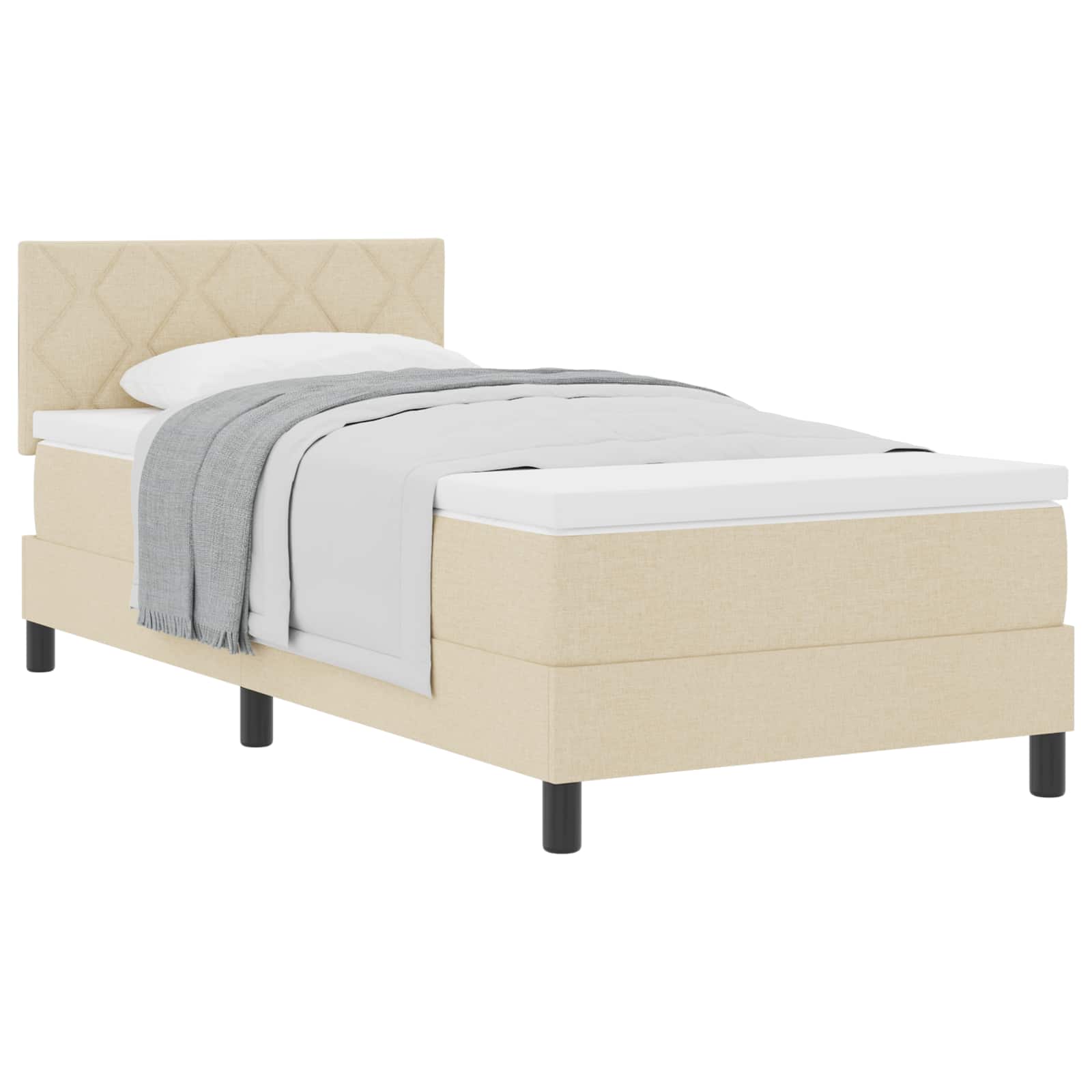 Boxspringbed met kussen met hoofdeinde Crème 90 x 200 cm Stof is nu te koop bij PeponiXL, paradijselijk wonen!