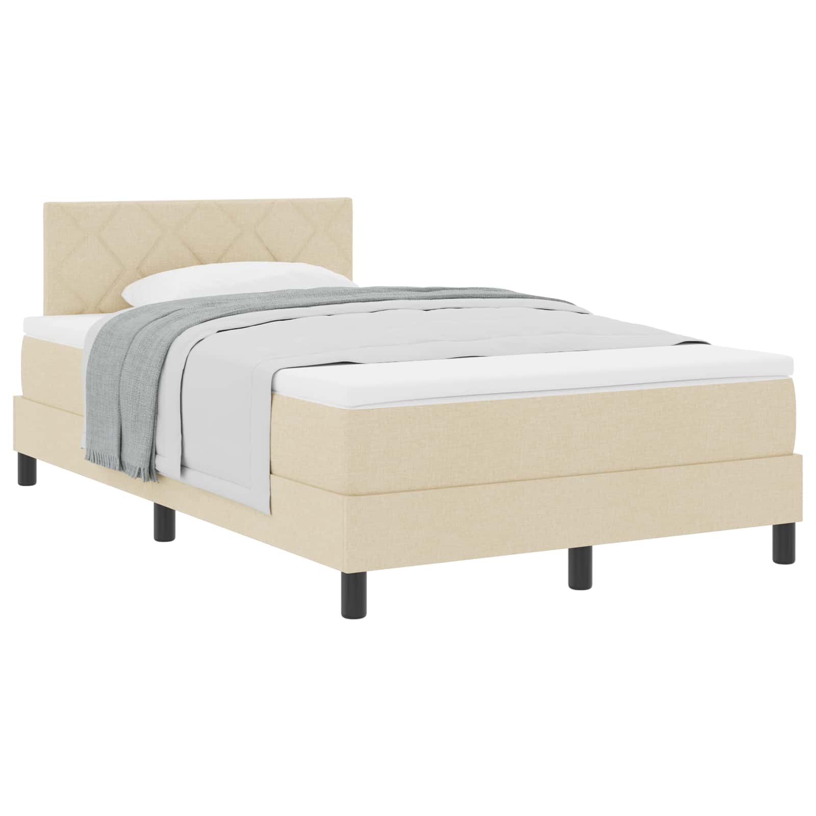 Boxspringbed met kussen met hoofdeinde Crème 120 x 190 cm Stof is nu te koop bij PeponiXL, paradijselijk wonen!