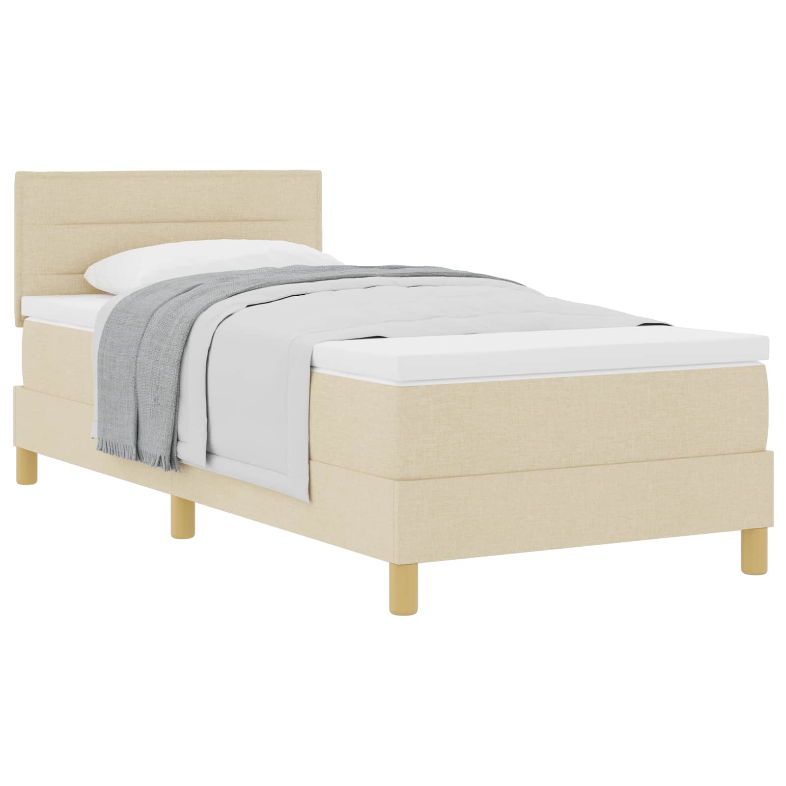 Boxspringbed met kussen met hoofdeinde Crème 80 x 200 cm Stof is nu te koop bij PeponiXL, paradijselijk wonen!