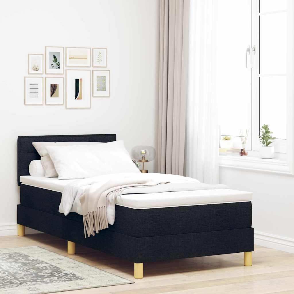 Boxspringbed met kussen met hoofdeinde Zwart 100 x 200 cm Stof is nu te koop bij PeponiXL, paradijselijk wonen!